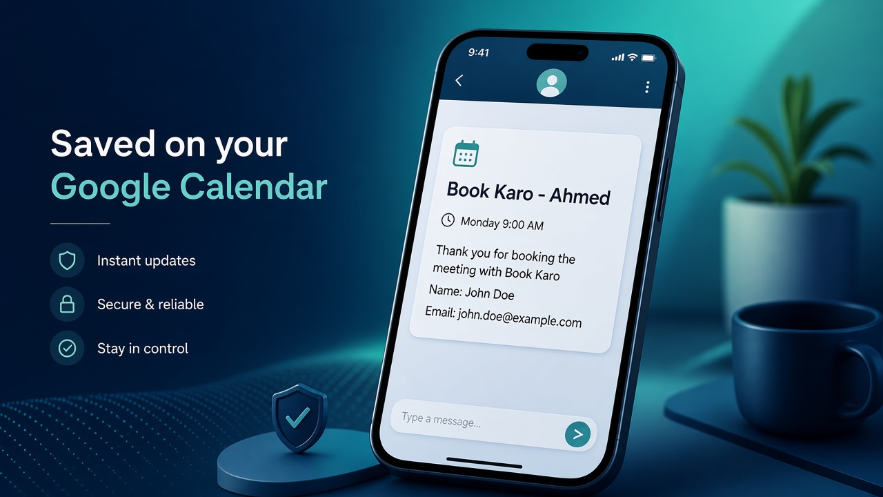 A calendar event titled with the business name and the customer name