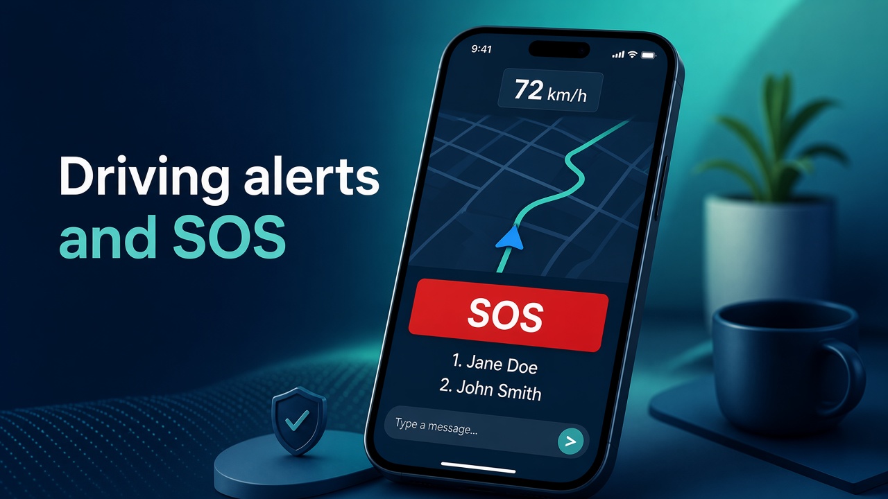 A driving route, speed, and an SOS contact list
